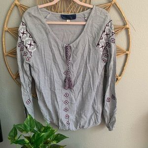 Francesca’s Blue Rain Embroidered Peasant Top M